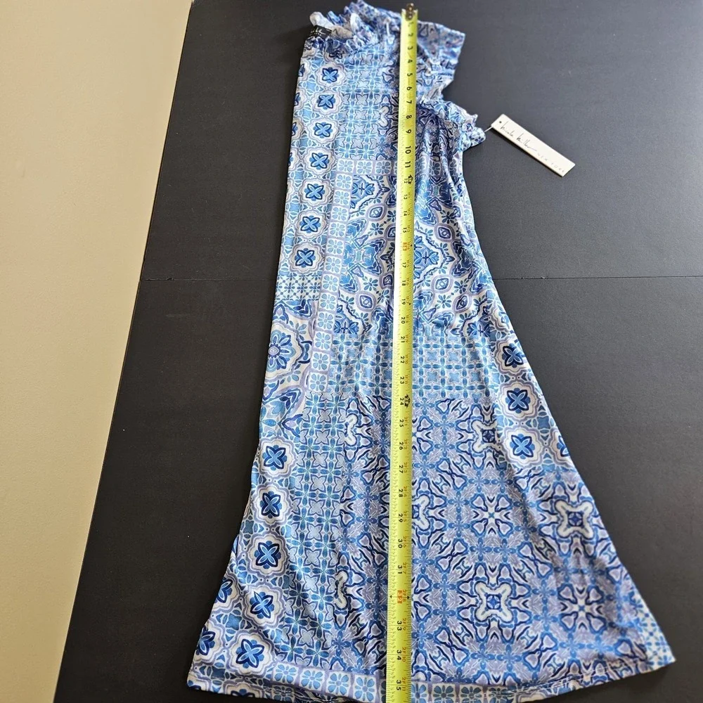 Nicole‎ Miller New York 1X Blue Tile Print Dress Ruffle NWT